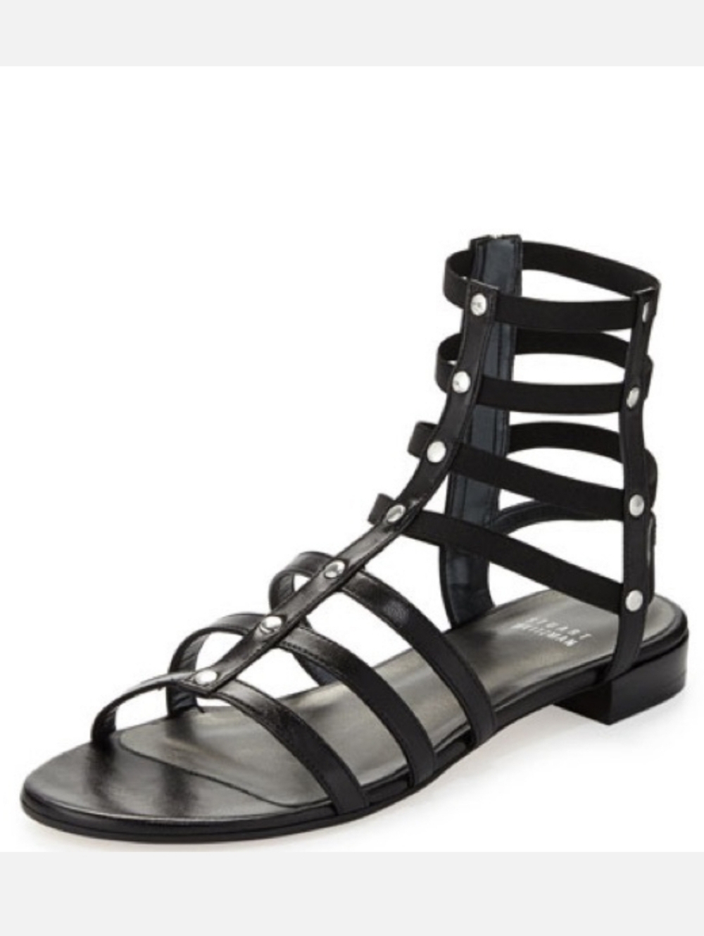 Stuart Weitzman Caesar Black Gladiator Strappy Flat Sandals - Women's